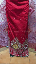 Load and play video in Gallery viewer, Exclusive Red Color With White Fringes NET Designer George Wrapper set  - NLDG082
